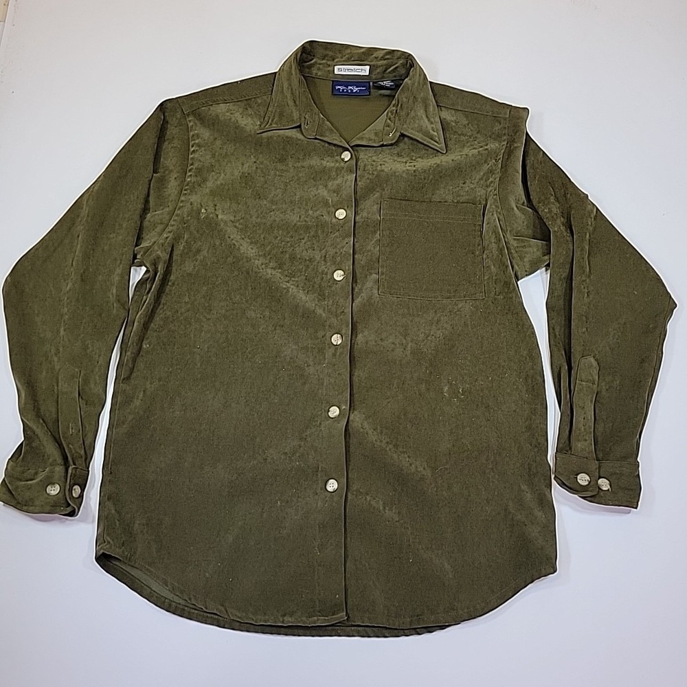 Kim Rogers Ultra Suede‎ Womens Medium Dark Green Collared Long Sleeve Button Dwn